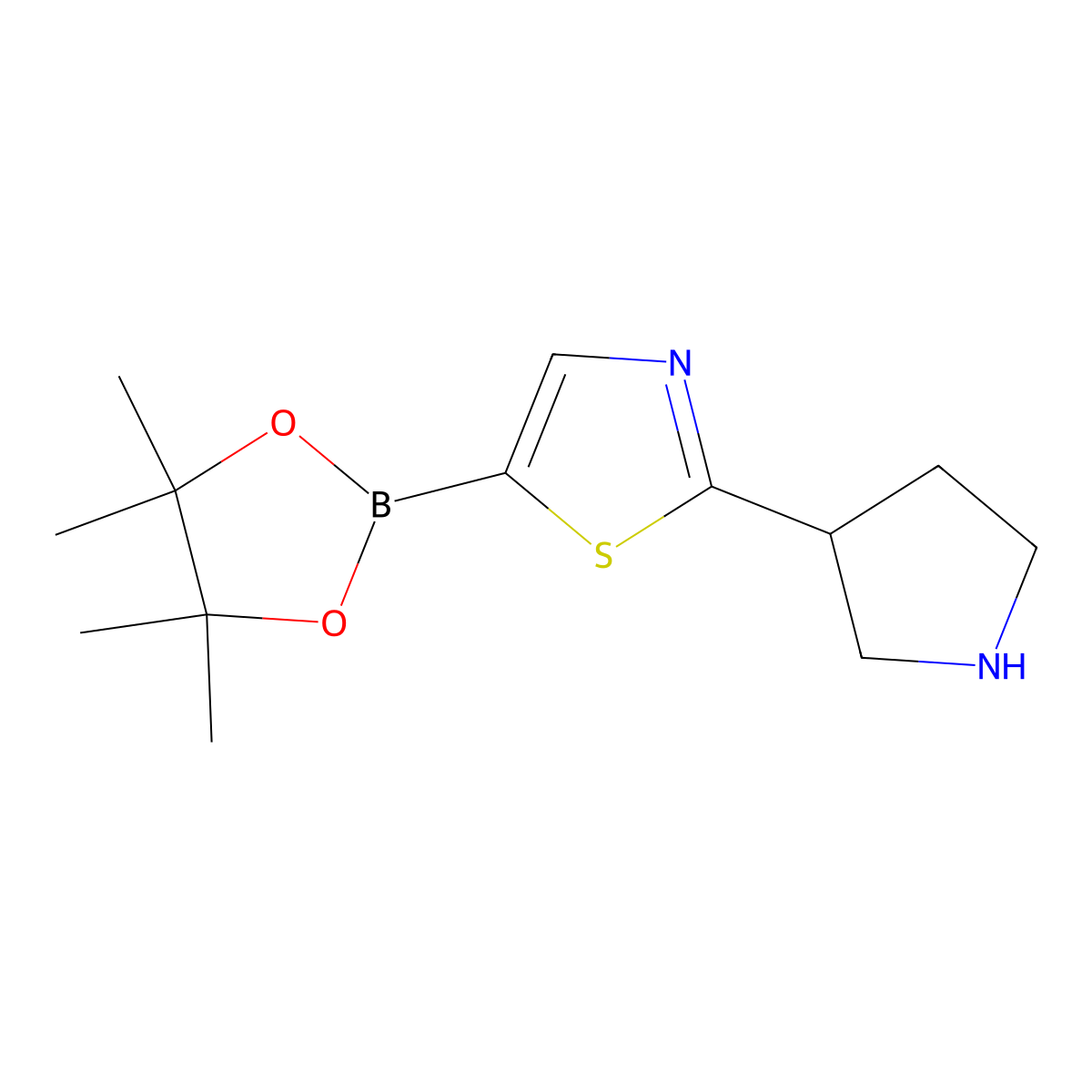 2-(Pyrrolidin-3-yl)thiazole-5-boronic acid pinacol ester molecular structure, CAS 2223005-19-2
