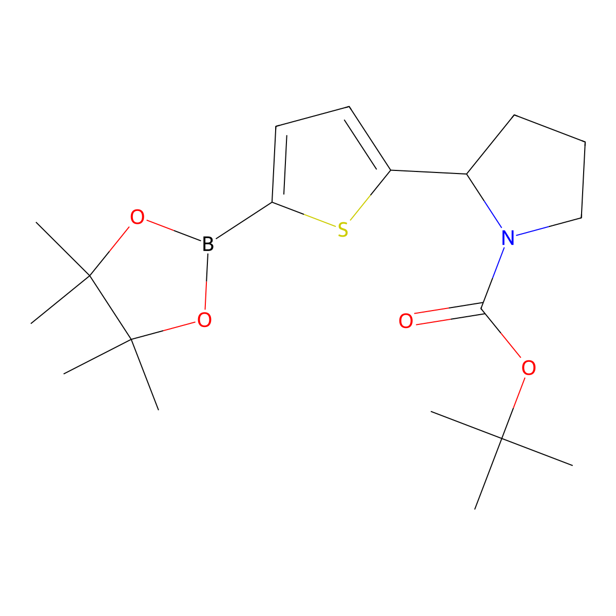 Tert-butyl 2-(5-(4,4,5,5-tetramethyl-1,3,2-dioxaborolan-2-yl)thiophen-2-yl)pyrrolidine-1-carboxylate molecular structure, CAS 2223005-21-6