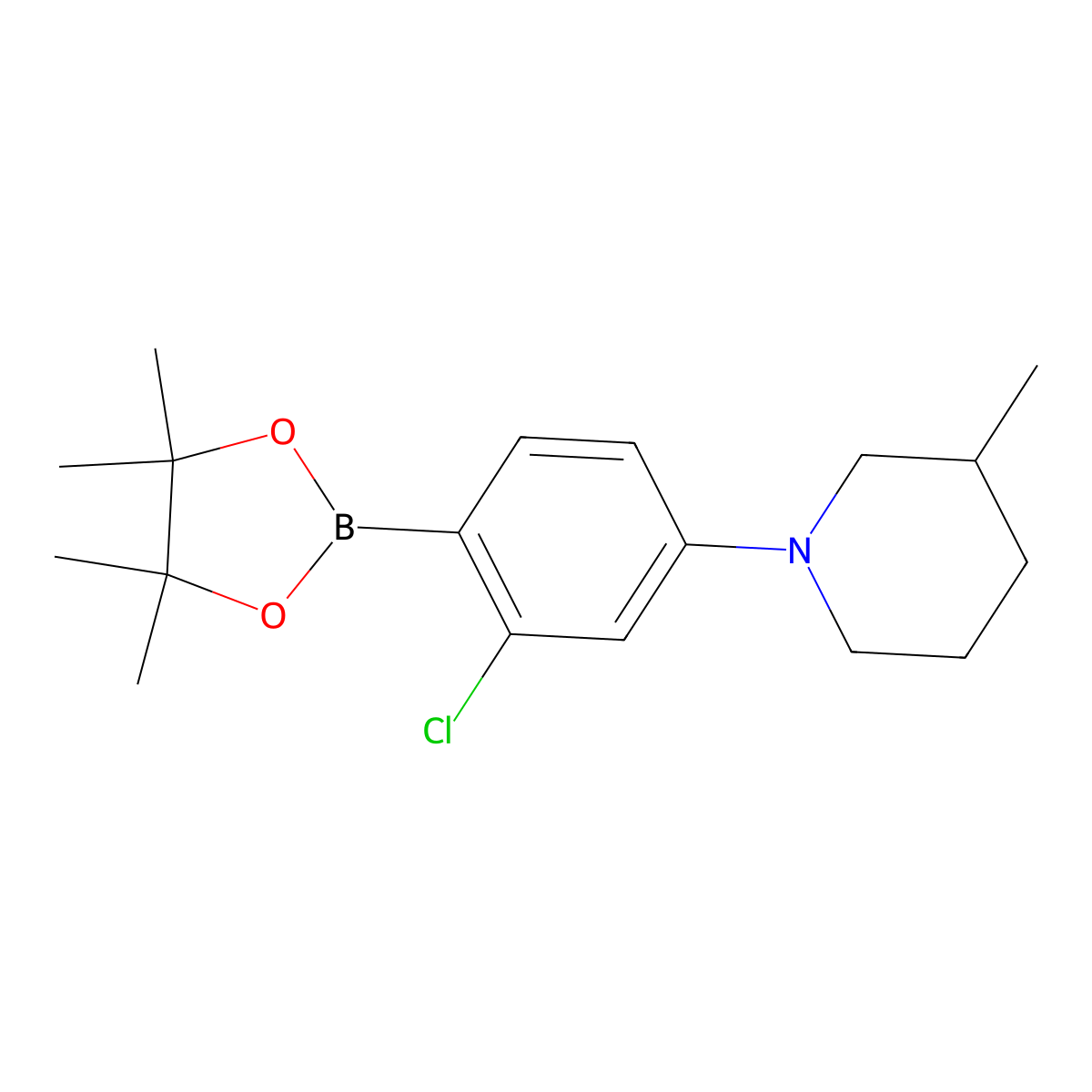 2-Chloro-4-(3-methylpiperidin-1-yl)phenylboronic acid pinacol ester molecular structure, CAS 2223005-22-7
