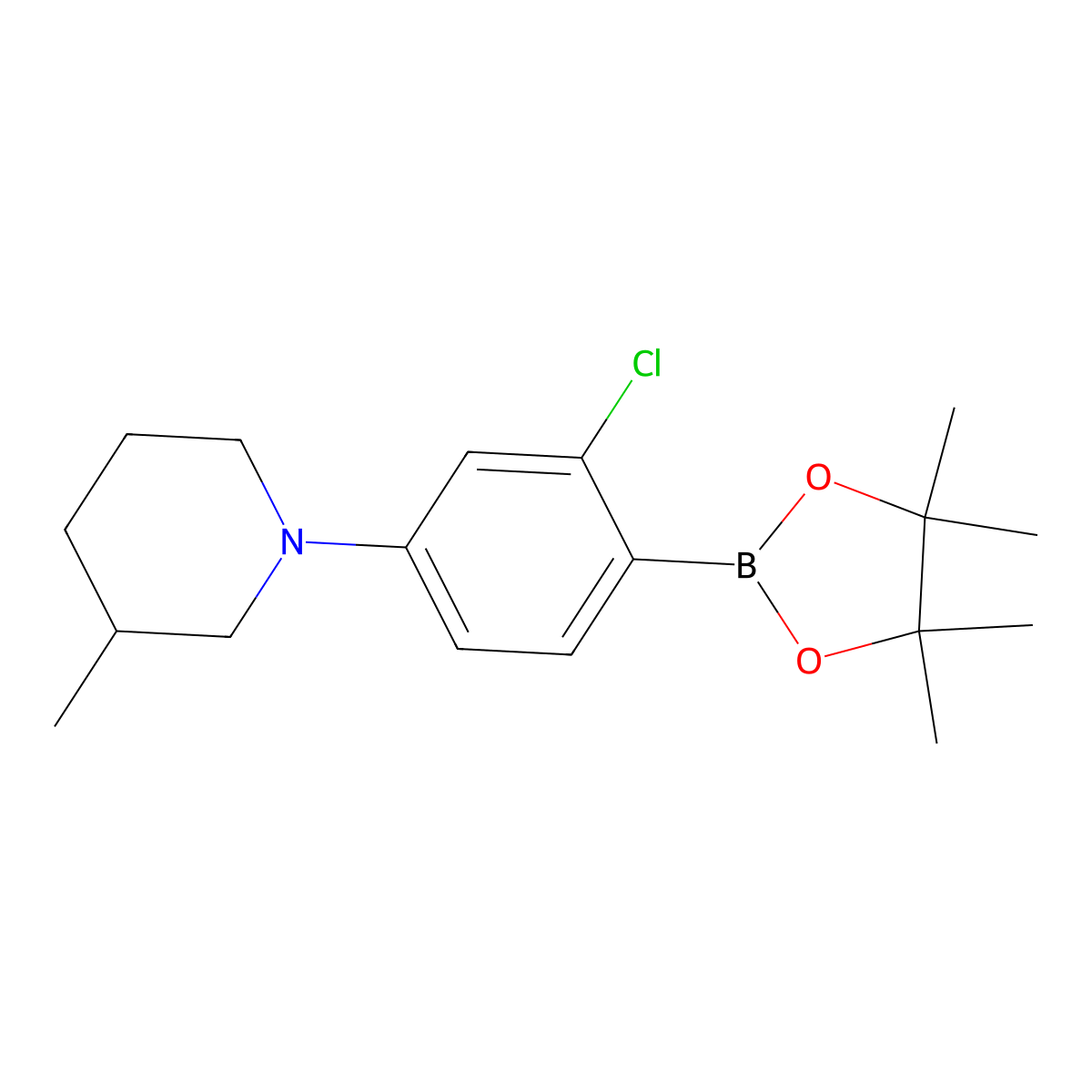 2-Chloro-4-(3-methylpiperidin-1-yl)phenylboronic acid pinacol ester molecular structure, CAS 2223005-22-7
