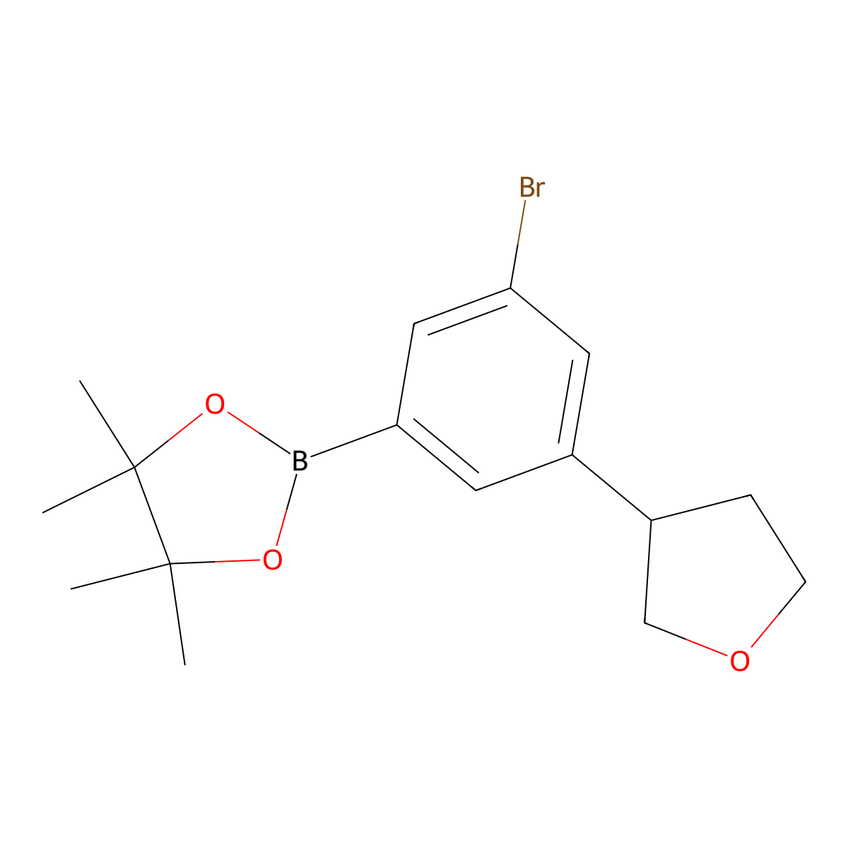 3-Bromo-5-(3-tetrahydrofuranyl)phenylboronic acid pinacol ester molecular structure, CAS 2223005-30-7