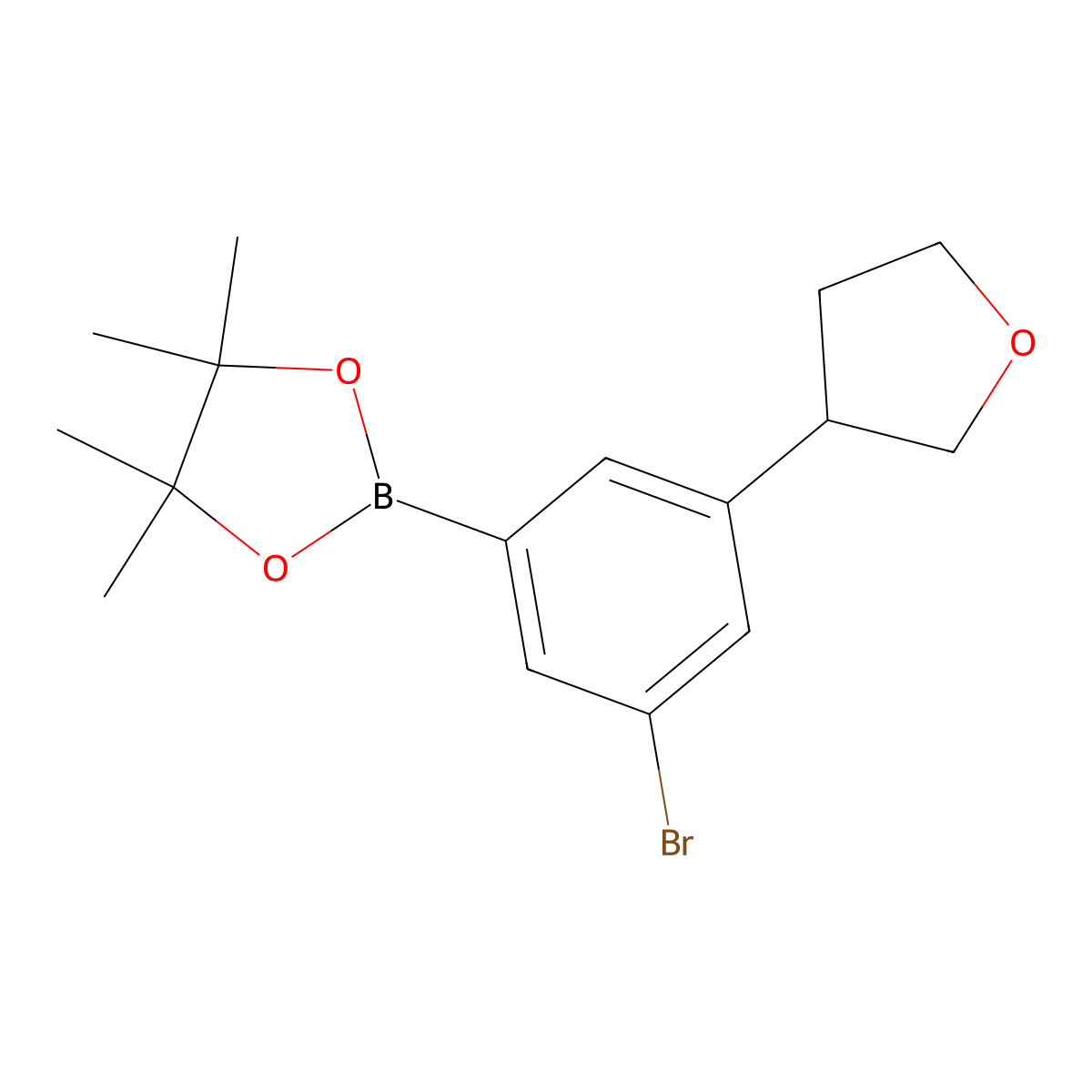 3-Bromo-5-(3-tetrahydrofuranyl)phenylboronic acid pinacol ester molecular structure, CAS 2223005-30-7