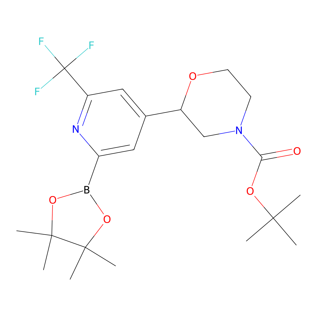 tert-Butyl 2-(2-(4,4,5,5-tetramethyl-1,3,2-dioxaborolan-2-yl)-6-(trifluoromethyl)pyridin-4-yl)morpholine-4-carboxylate molecular structure, CAS 2223005-34-1