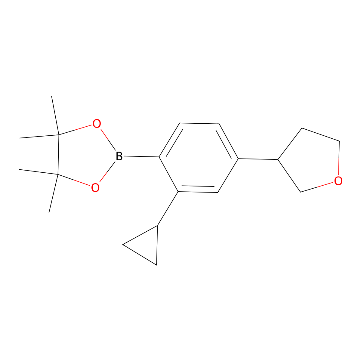 2-(2-Cyclopropyl-4-(tetrahydrofuran-3-yl)phenyl)-4,4,5,5-tetramethyl-1,3,2-dioxaborolane molecular structure, CAS 2223005-36-3