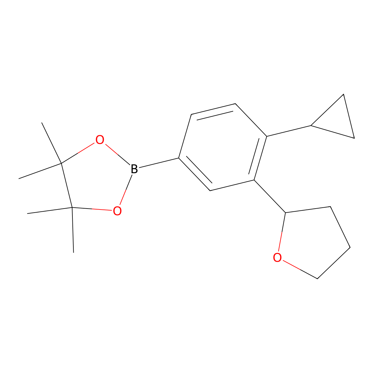 2-(4-Cyclopropyl-3-(tetrahydrofuran-2-yl)phenyl)-4,4,5,5-tetramethyl-1,3,2-dioxaborolane molecular structure, CAS 2223005-37-4
