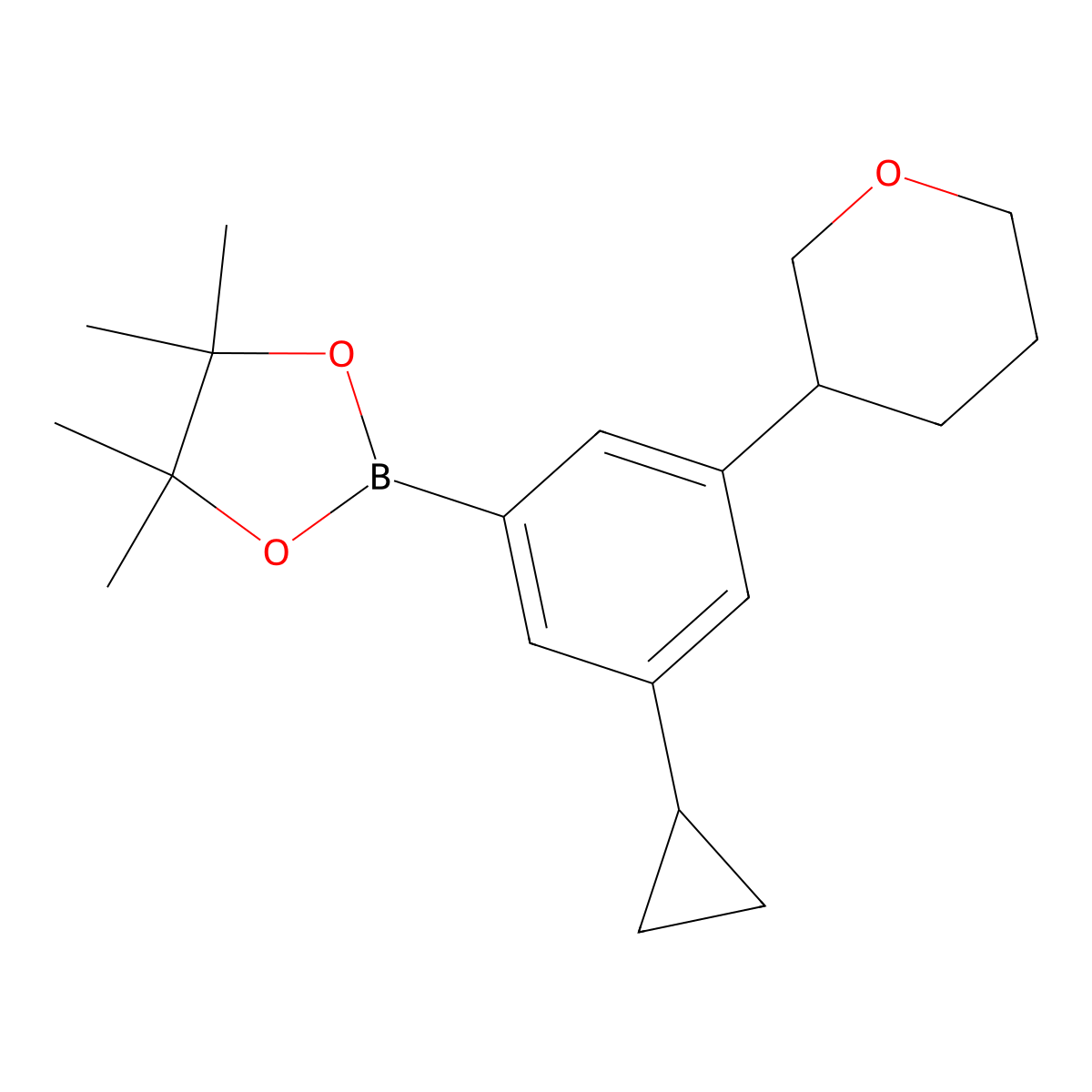 3-Cyclopropyl-5-(oxan-3-yl)phenylboronic acid pinacol ester molecular structure, CAS 2223005-41-0