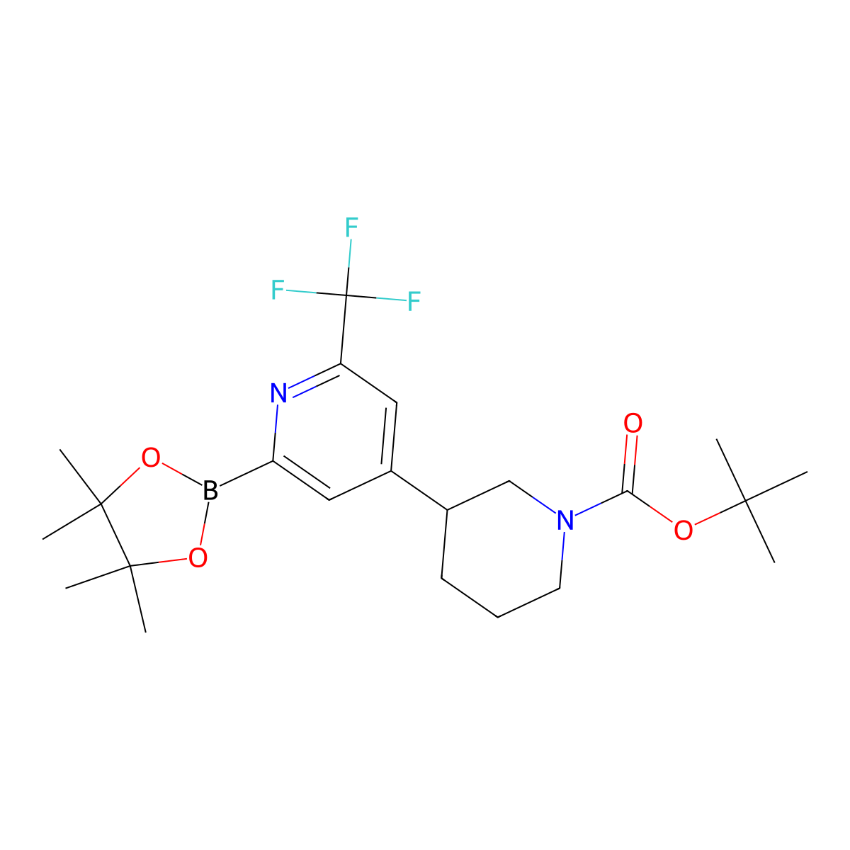 tert-Butyl 3-(2-(4,4,5,5-tetramethyl-1,3,2-dioxaborolan-2-yl)-6-(trifluoromethyl)pyridin-4-yl)piperidine-1-carboxylate molecular structure, CAS 2223005-46-5