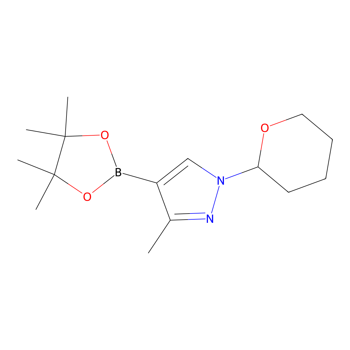 3-Methyl-1-(oxan-2-yl)-1H-pyrazole-4-boronic acid pinacol ester molecular structure, CAS 2223005-48-7