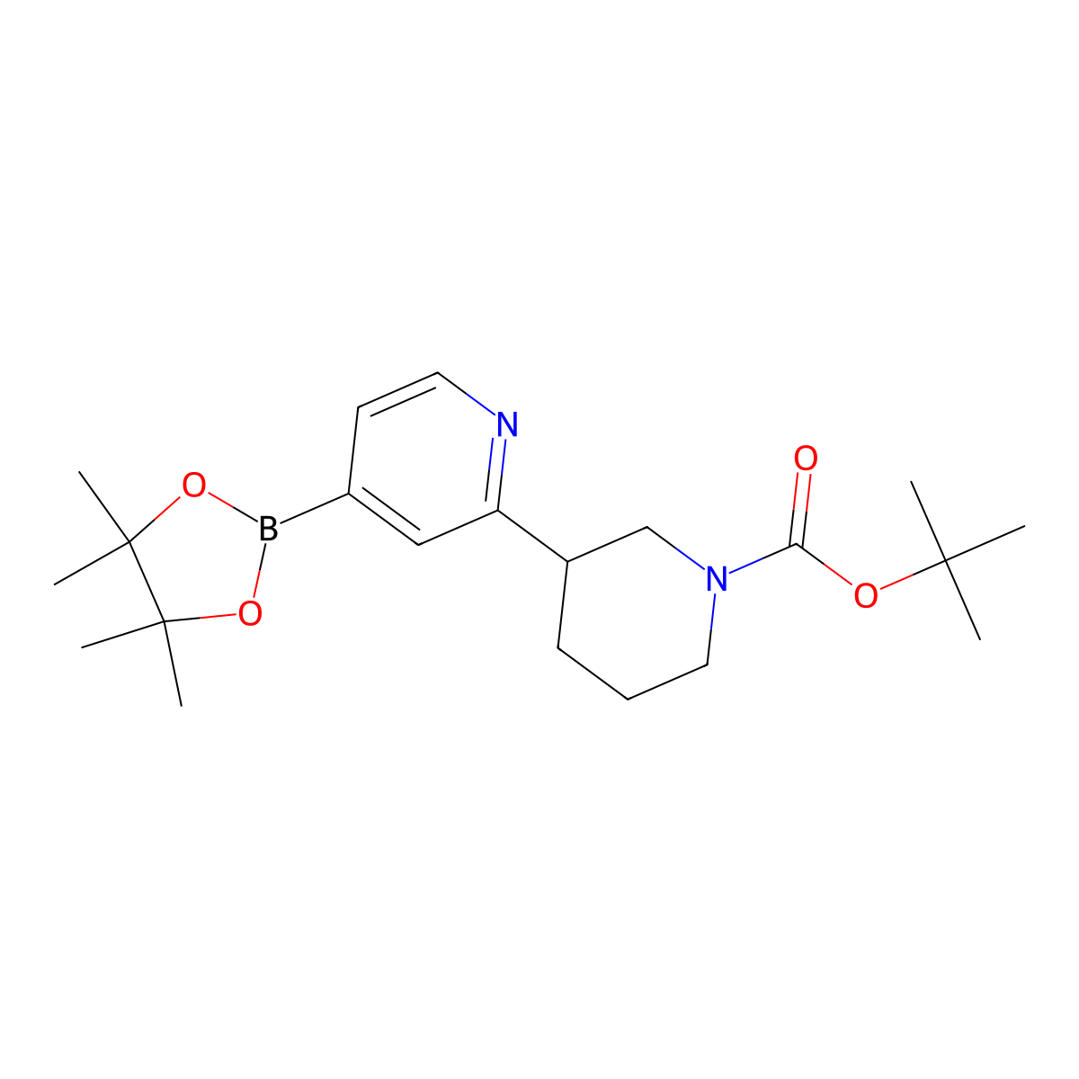 Tert-butyl 3-(4-(4,4,5,5-tetramethyl-1,3,2-dioxaborolan-2-yl)pyridin-2-yl)piperidine-1-carboxylate molecular structure, CAS 2223005-52-3