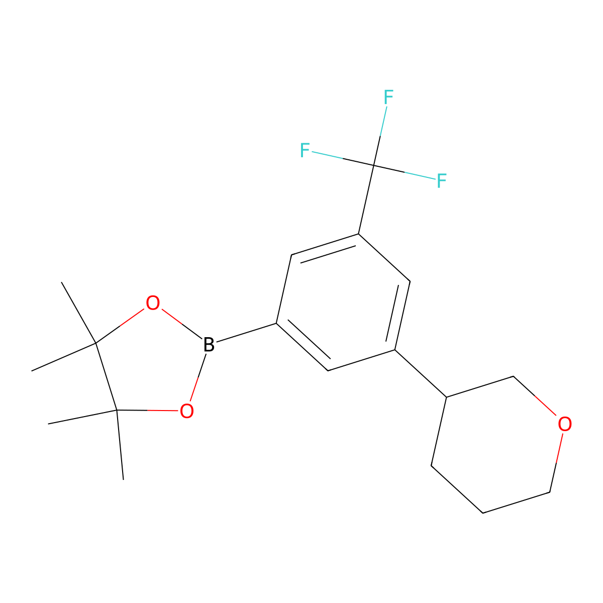 3-Trifluoromethyl-5-(oxan-3-yl)phenylboronic acid pinacol ester molecular structure, CAS 2223005-55-6