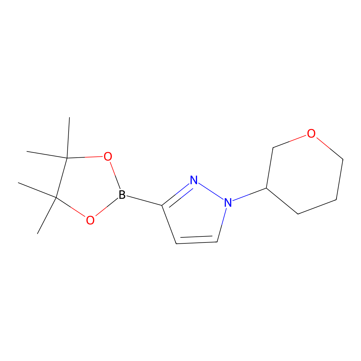 1-(tetrahydro-2H-pyran-3-yl)-3-(4,4,5,5-tetramethyl-1,3,2-dioxaborolan-2-yl)-1H-pyrazole molecular structure, CAS 2223005-58-9