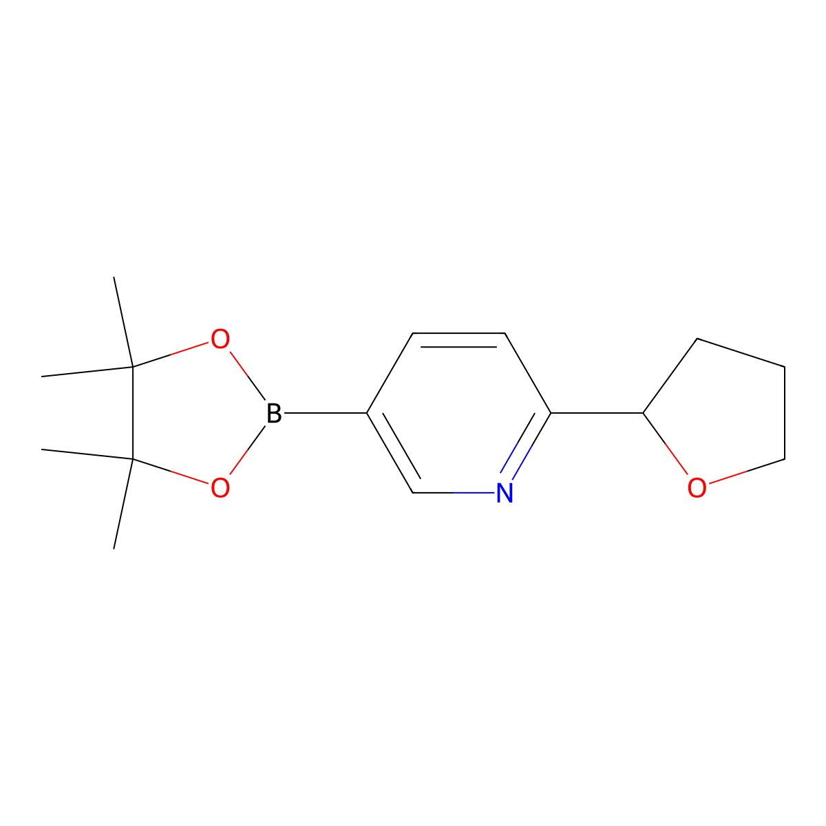 2-(Tetrahydrofuran-2-yl)-5-(4,4,5,5-tetramethyl-1,3,2-dioxaborolan-2-yl)pyridine molecular structure, CAS 2223005-59-0