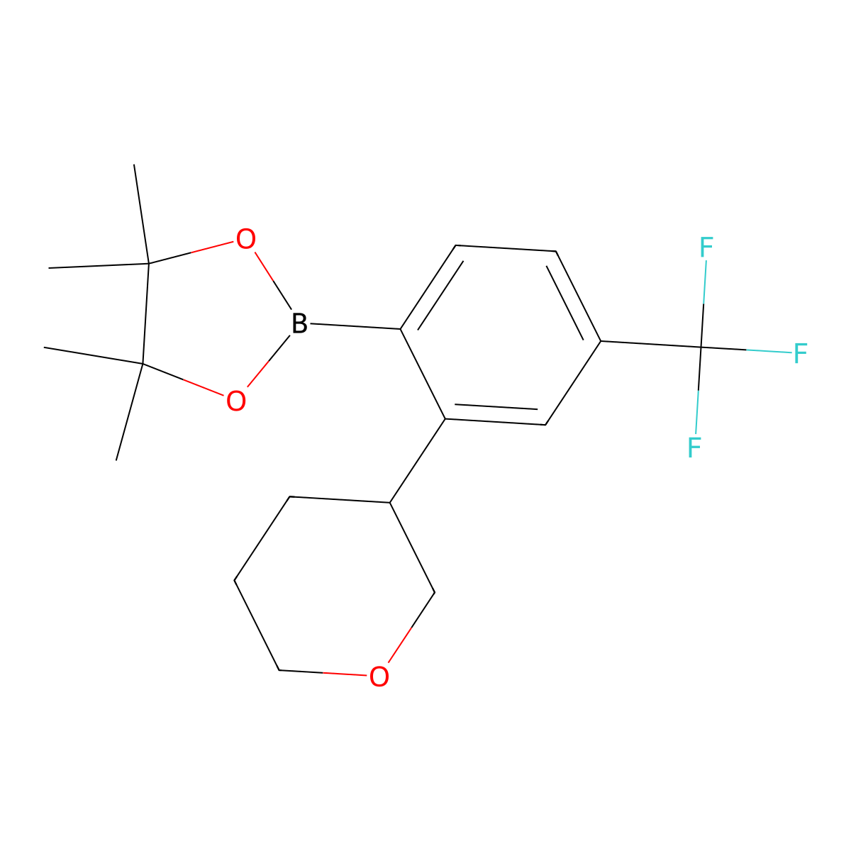 4-Trifluoromethyl-2-(oxan-3-yl)phenylboronic acid pinacol ester molecular structure, CAS 2223005-62-5