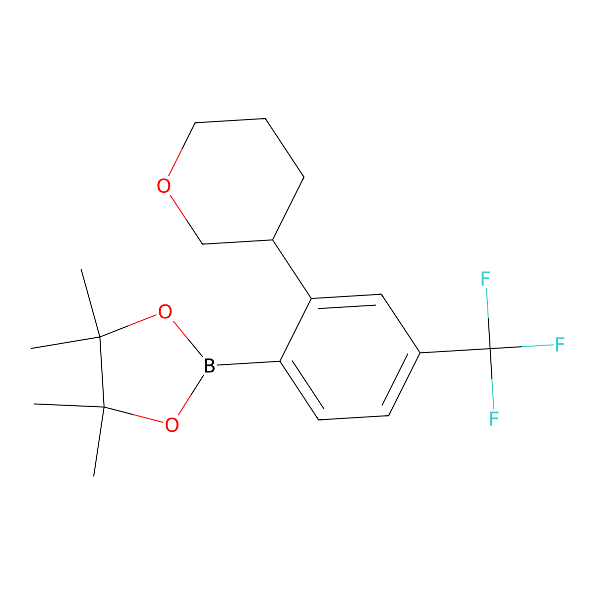 4-Trifluoromethyl-2-(oxan-3-yl)phenylboronic acid pinacol ester molecular structure, CAS 2223005-62-5