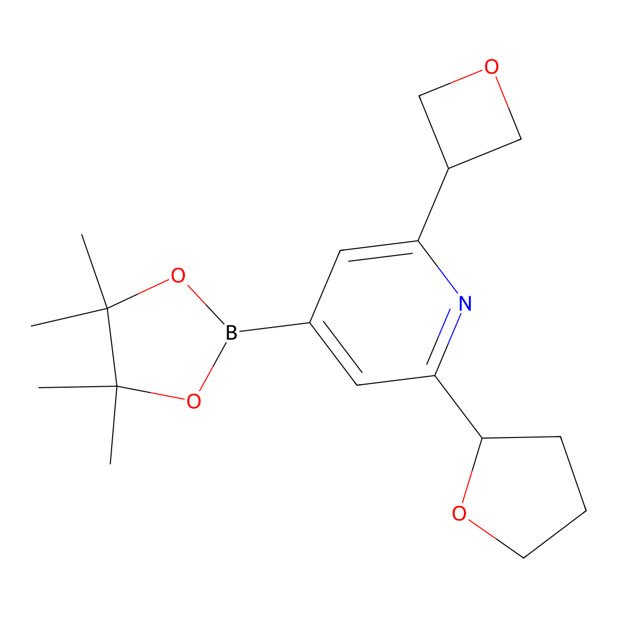 2-(Oxetan-3-yl)-6-(tetrahydrofuran-2-yl)-4-(4,4,5,5-tetramethyl-1,3,2-dioxaborolan-2-yl)pyridine molecular structure, CAS 2223005-63-6