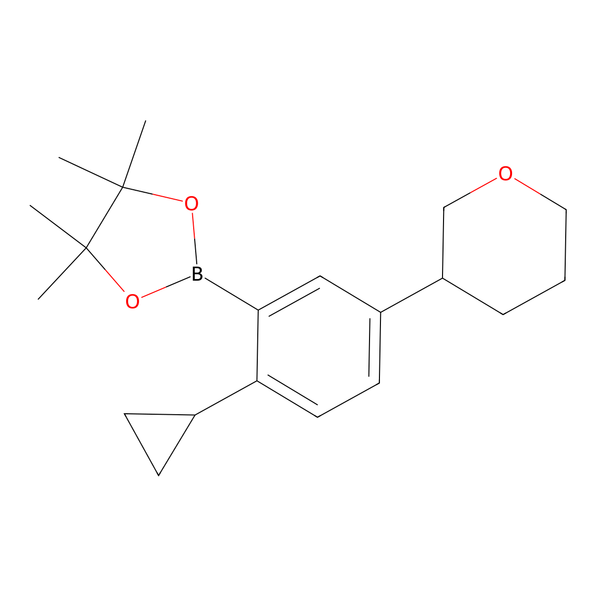 2-Cyclopropyl-5-(oxan-3-yl)phenylboronic acid pinacol ester molecular structure, CAS 2223005-68-1