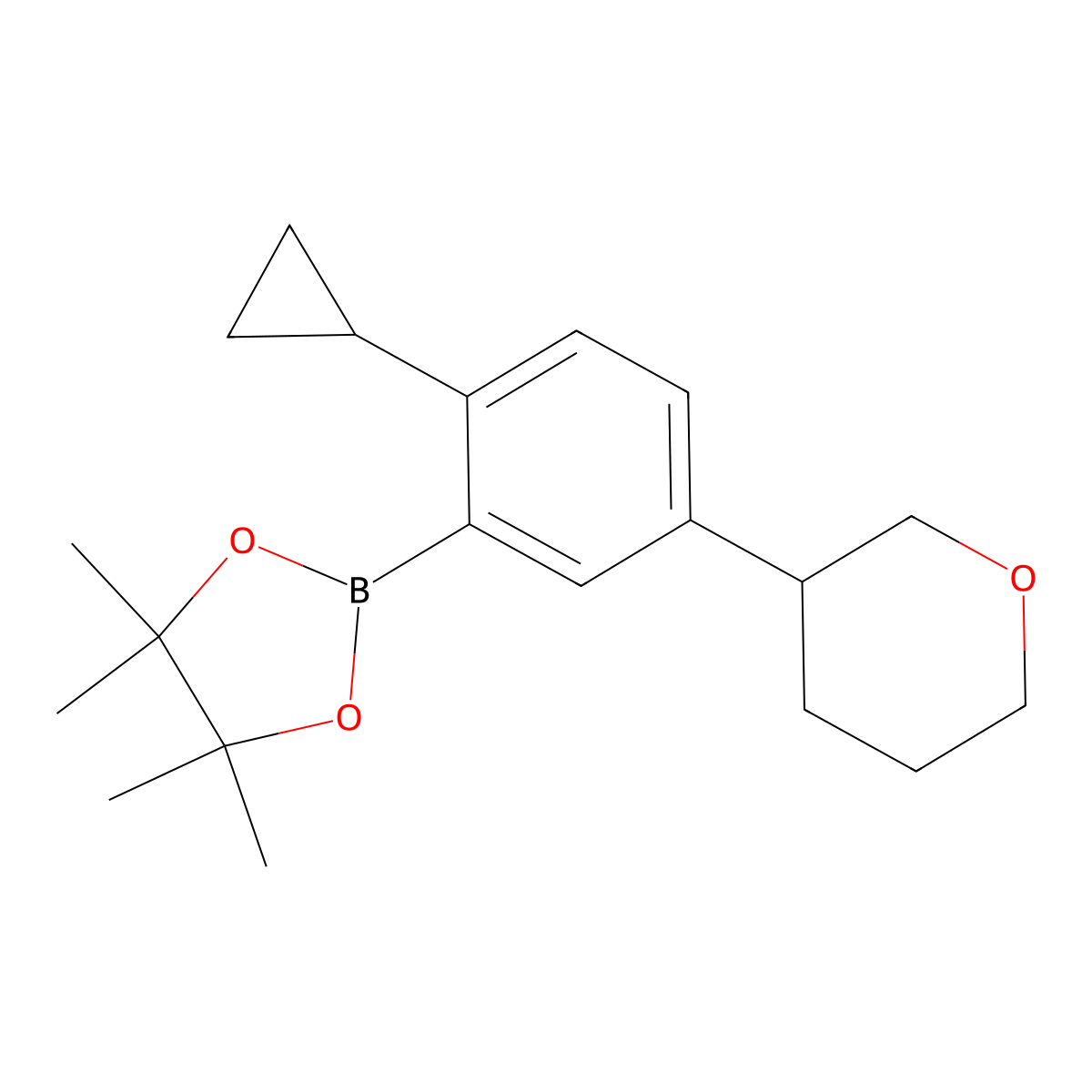 2-Cyclopropyl-5-(oxan-3-yl)phenylboronic acid pinacol ester molecular structure, CAS 2223005-68-1