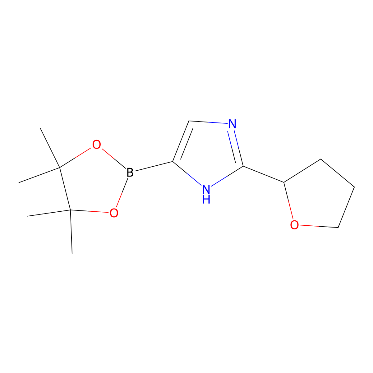 2-(oxolan-2-yl)-5-(4,4,5,5-tetramethyl-1,3,2-dioxaborolan-2-yl)-1H-imidazole molecular structure, CAS 2223005-70-5