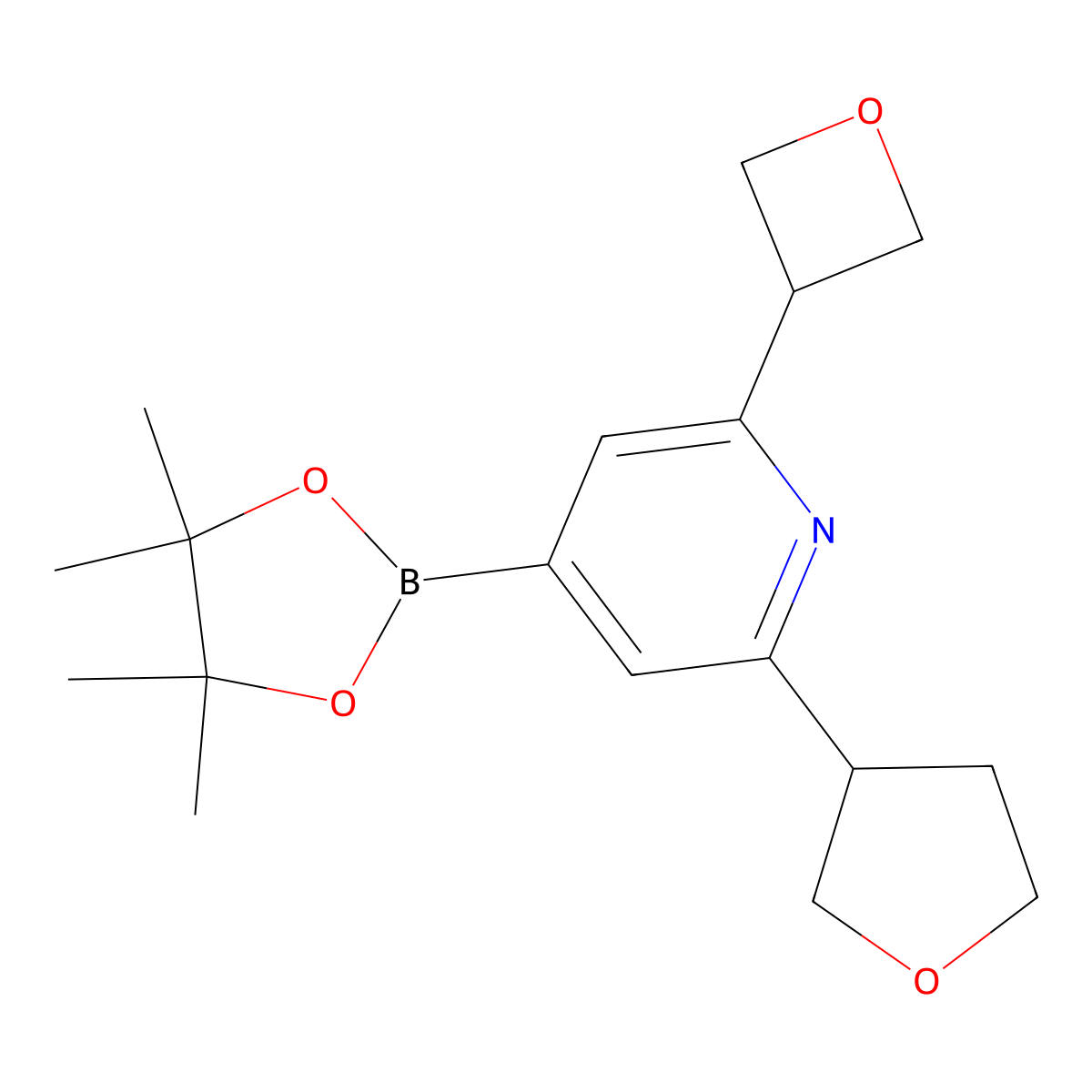 2-(Oxetan-3-yl)-6-(tetrahydrofuran-3-yl)-4-(4,4,5,5-tetramethyl-1,3,2-dioxaborolan-2-yl)pyridine molecular structure, CAS 2223005-74-9