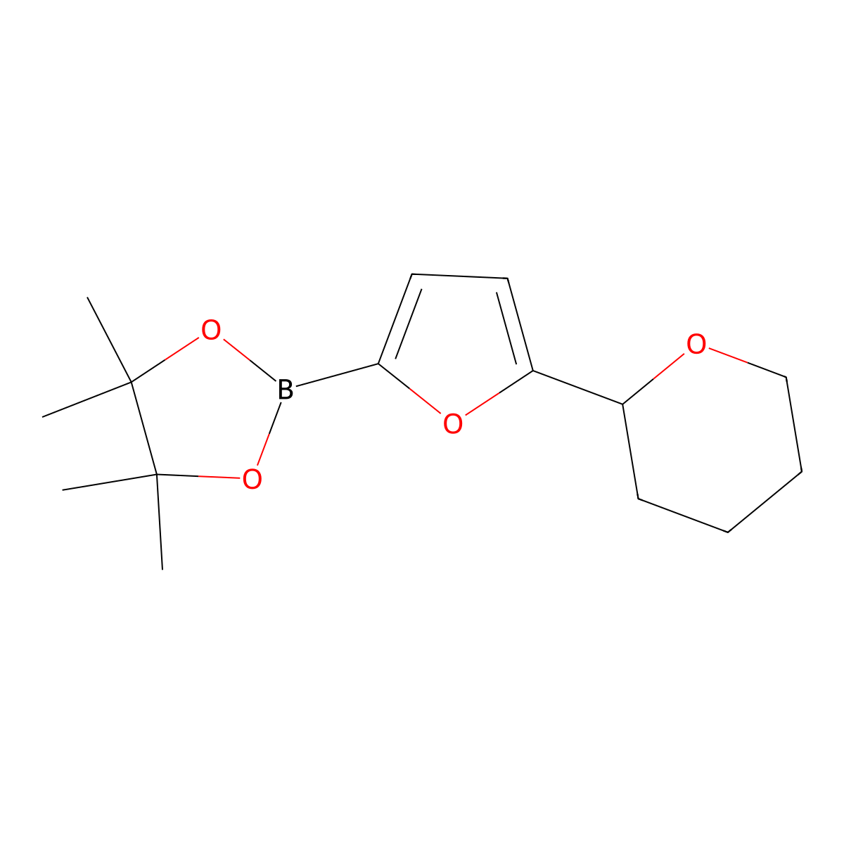 5-(Oxan-2-yl)furan-2-boronic acid pinacol ester molecular structure, CAS 2223005-75-0