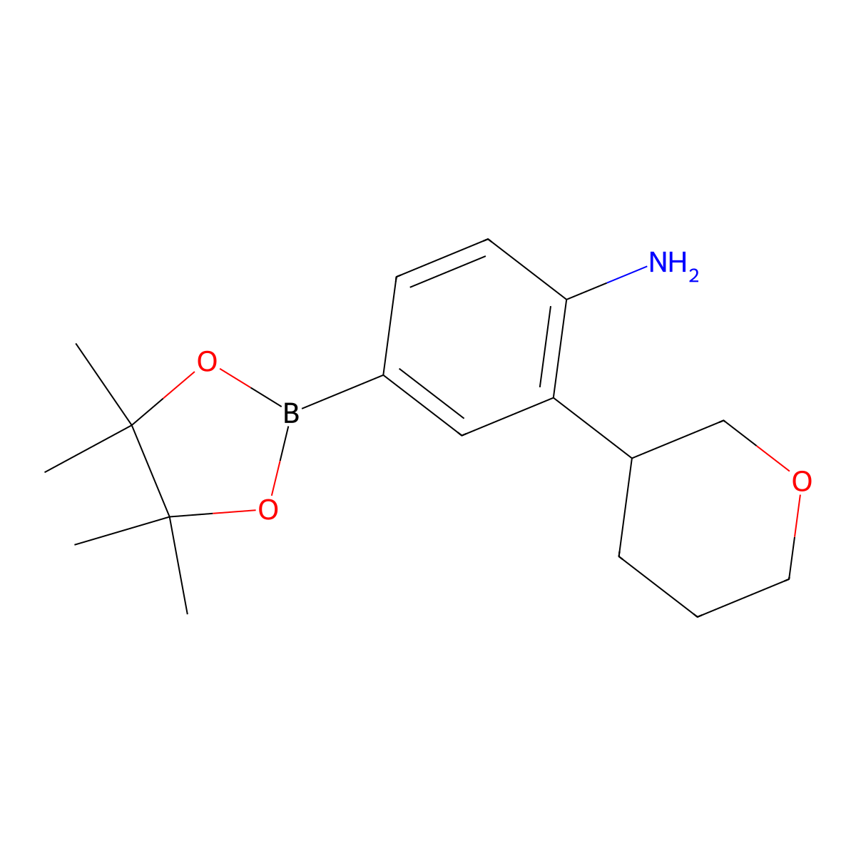 4-Amino-3-(oxan-3-yl)phenylboronic acid pinacol ester molecular structure, CAS 2223005-78-3