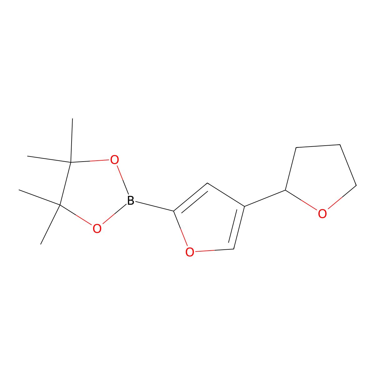 4,4,5,5-Tetramethyl-2-(4-(tetrahydrofuran-2-yl)furan-2-yl)-1,3,2-dioxaborolane molecular structure, CAS 2223005-80-7