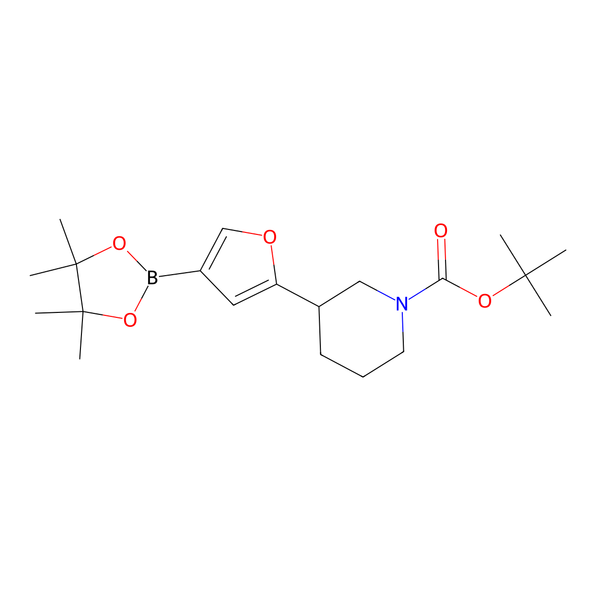 5-(N-Boc-piperidin-3-yl)furan-3-boronic acid pinacol ester molecular structure, CAS 2223005-81-8