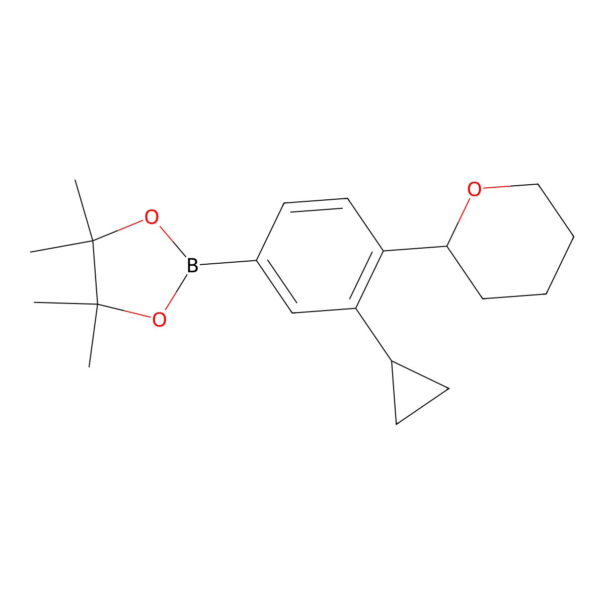 4-(Oxan-2-yl)-3-cyclopropylphenylboronic acid pinacol ester molecular structure, CAS 2223005-85-2