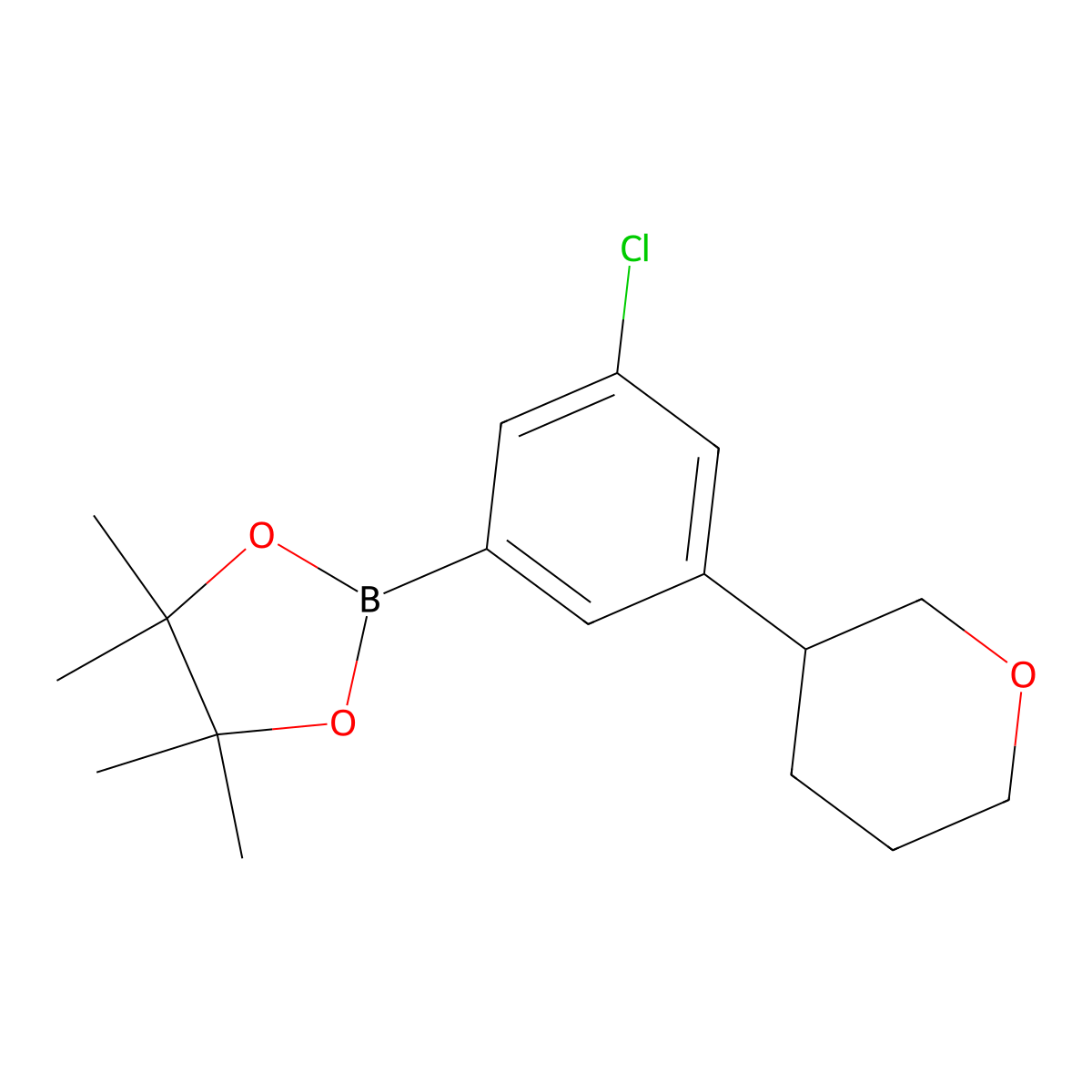 3-Chloro-5-(oxan-3-yl)phenylboronic acid pinacol ester molecular structure, CAS 2223005-86-3