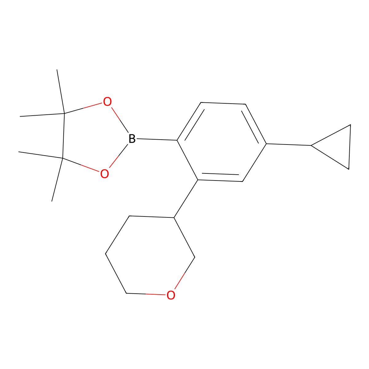4-Cyclopropyl-2-(oxan-3-yl)phenylboronic acid pinacol ester molecular structure, CAS 2223005-87-4