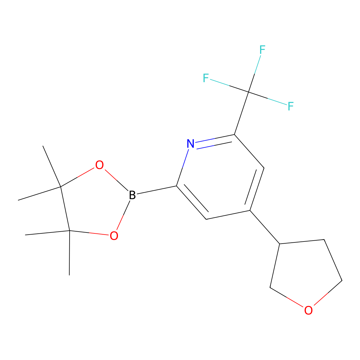4-(Tetrahydrofuran-3-yl)-2-(4,4,5,5-tetramethyl-1,3,2-dioxaborolan-2-yl)-6-(trifluoromethyl)pyridine molecular structure, CAS 2223005-92-1
