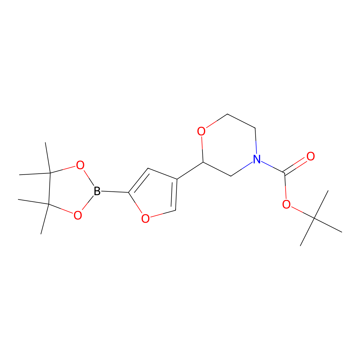 tert-Butyl 2-(5-(4,4,5,5-tetramethyl-1,3,2-dioxaborolan-2-yl)furan-3-yl)morpholine-4-carboxylate molecular structure, CAS 2223005-96-5