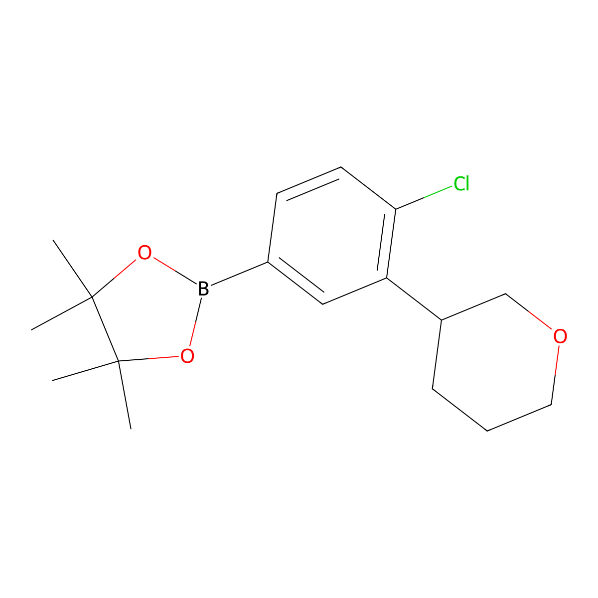 4-Chloro-3-(oxan-3-yl)phenylboronic acid pinacol ester molecular structure, CAS 2223006-05-9