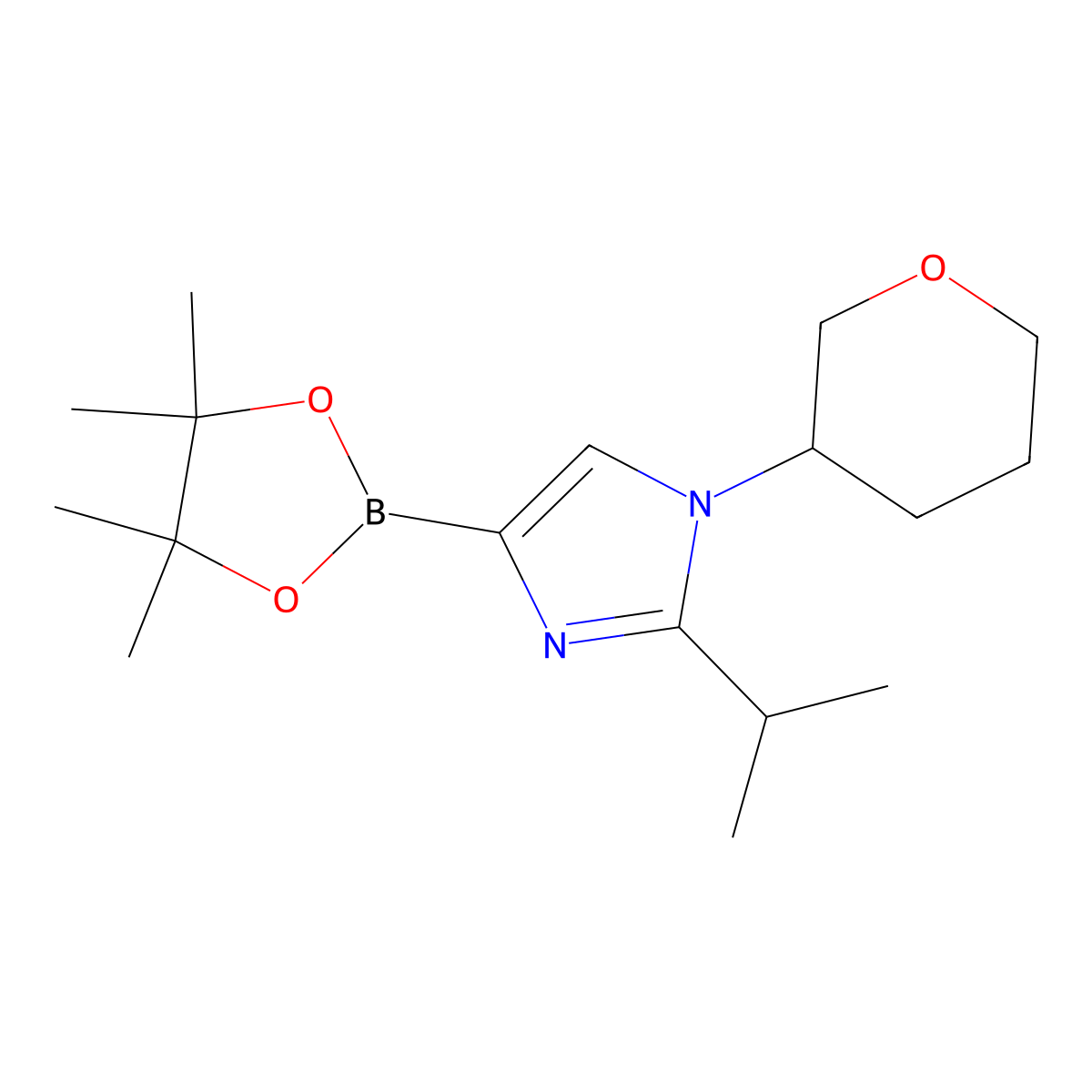 1-(Oxan-3-yl)-2-(iso-propyl)-1H-imidazole-4-boronic acid pinacol ester molecular structure, CAS 2223006-07-1