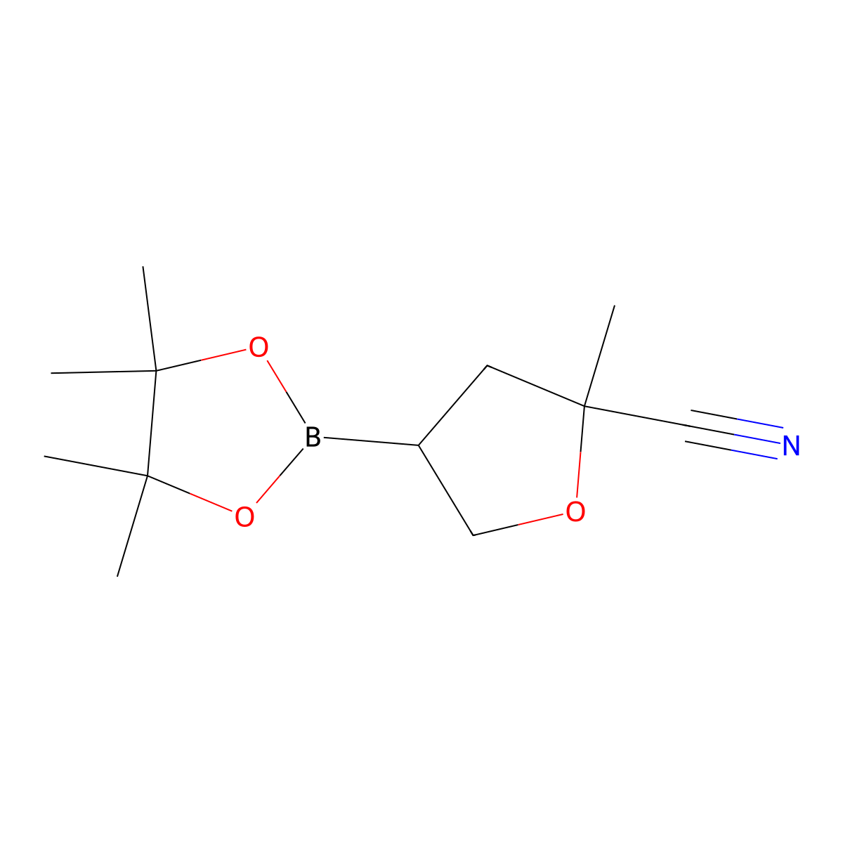 (5-Cyano-5-methyl)tetrahydrofuran-3-boronic acid pinacol ester molecular structure, CAS 2223006-11-7