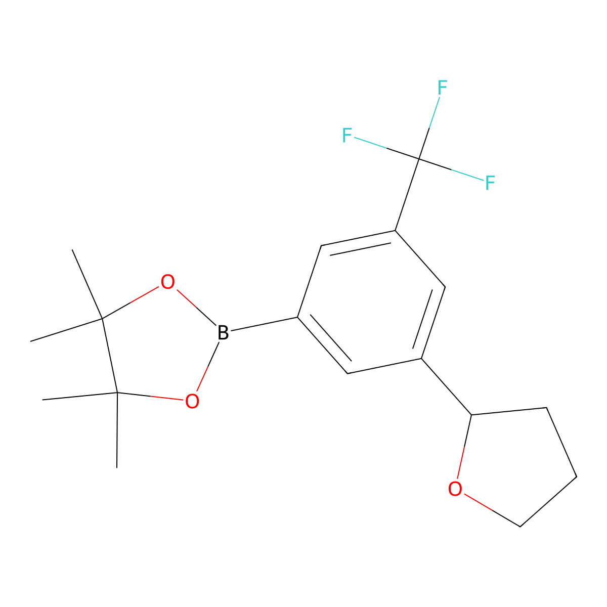 3-(2-Tetrahydrofuranyl)-5-trifluoromethylphenylboronic acid pinacol ester molecular structure, CAS 2223006-12-8