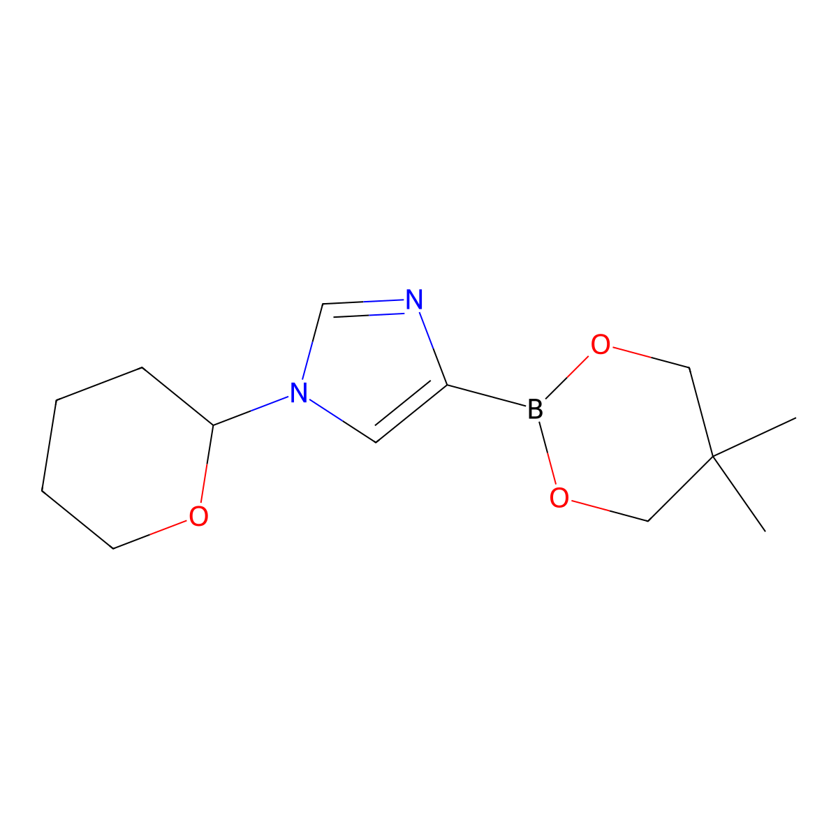 N-(Oxan-2-yl)imidazole-4-boronic acid neopentylglycol ester molecular structure, CAS 2223006-20-8
