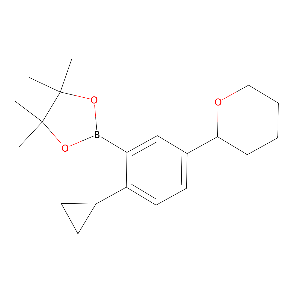 2-(2-cyclopropyl-5-(tetrahydro-2H-pyran-2-yl)phenyl)-4,4,5,5-tetramethyl-1,3,2-dioxaborolane molecular structure, CAS 2223006-23-1