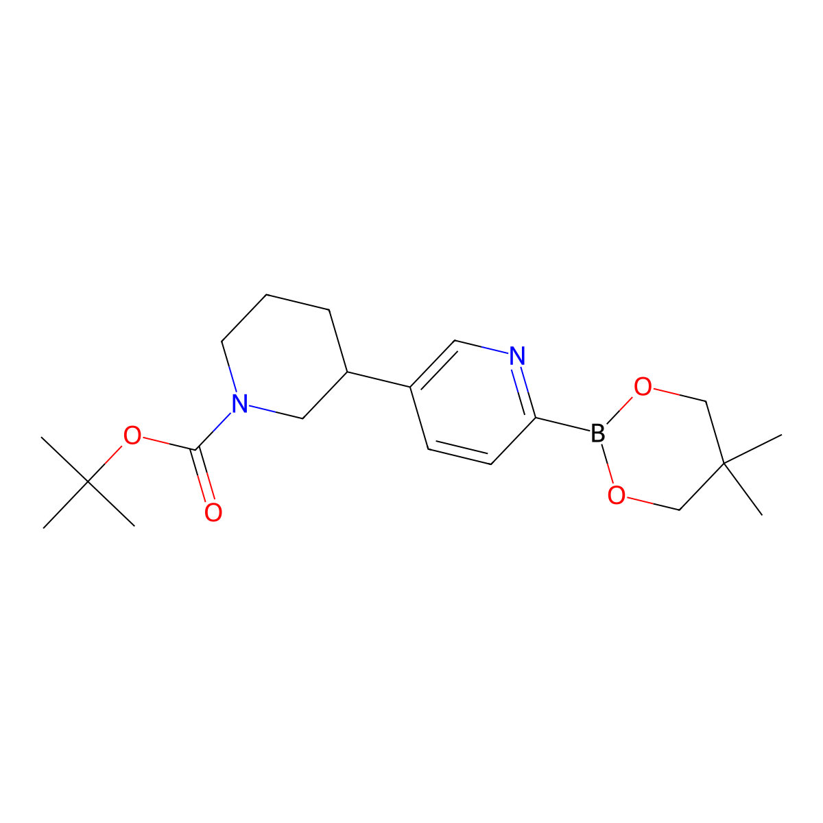 5-(N-Boc-Piperidin-3-yl)pyridine-2-boronic acid neopentylglycol ester molecular structure, CAS 2223006-24-2