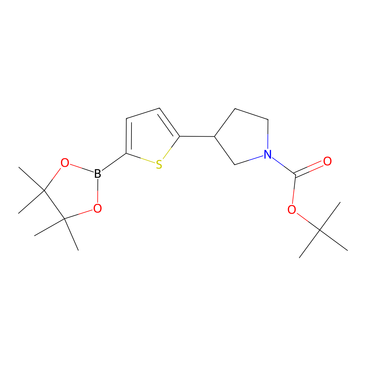 tert-Butyl 3-(5-(4,4,5,5-tetramethyl-1,3,2-dioxaborolan-2-yl)thiophen-2-yl)pyrrolidine-1-carboxylate molecular structure, CAS 2223006-28-6