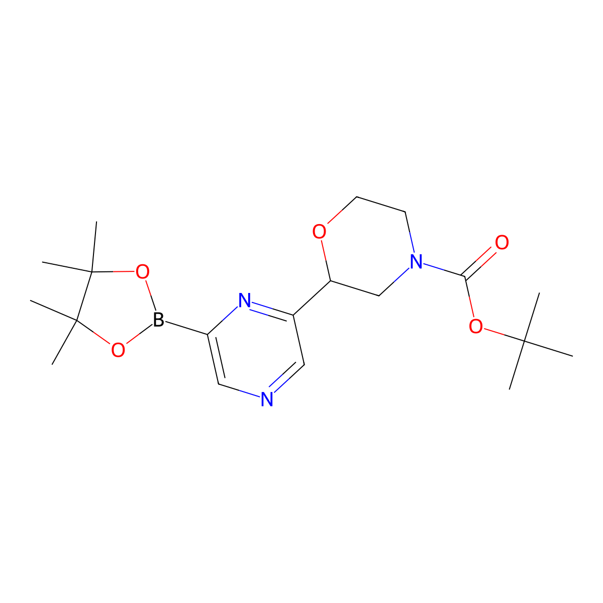 Tert-butyl 2-(6-(4,4,5,5-tetramethyl-1,3,2-dioxaborolan-2-yl)pyrazin-2-yl)morpholine-4-carboxylate molecular structure, CAS 2223006-30-0