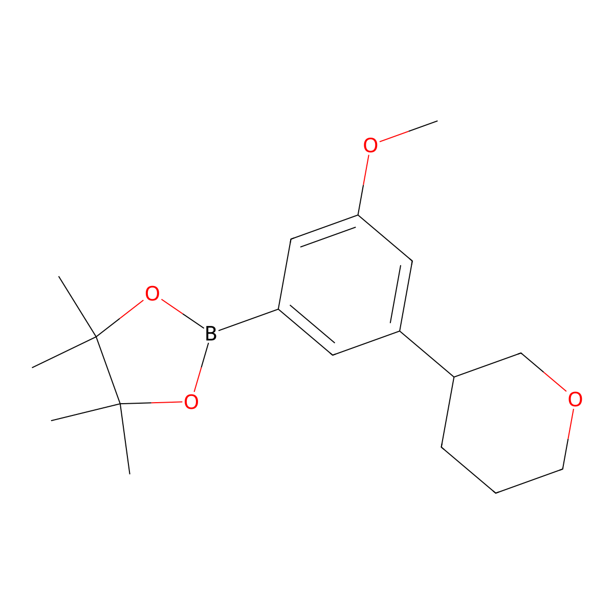 3-Methoxy-5-(oxan-3-yl)phenylboronic acid pinacol ester molecular structure, CAS 2223006-31-1