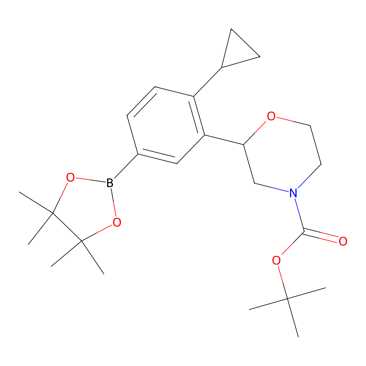 Tert-butyl 2-(2-cyclopropyl-5-(4,4,5,5-tetramethyl-1,3,2-dioxaborolan-2-yl)phenyl)morpholine-4-carboxylate molecular structure, CAS 2223006-35-5