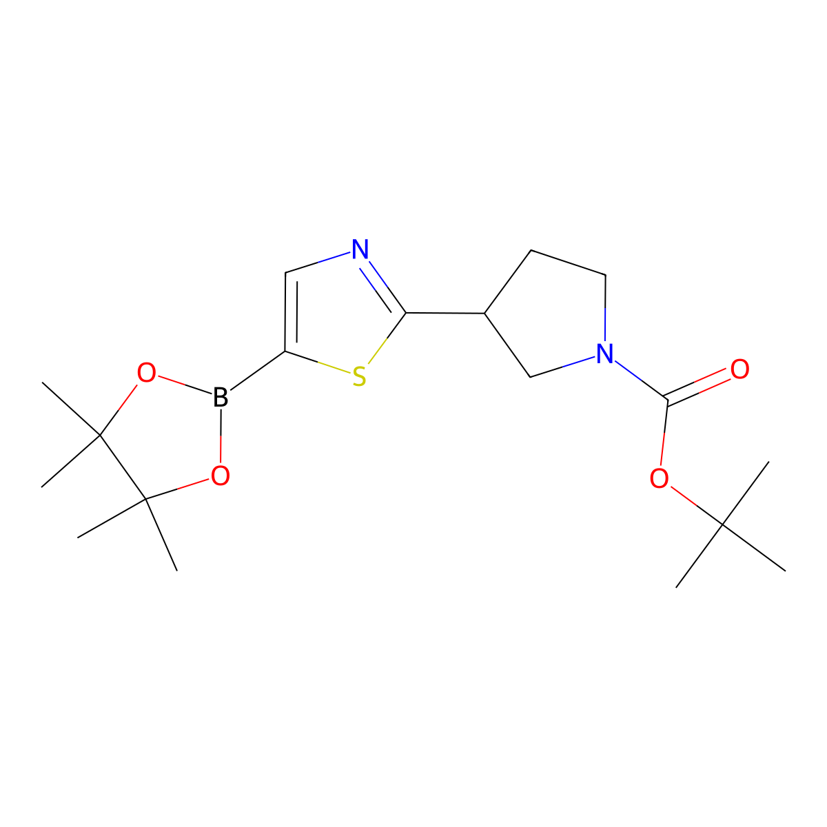 tert-Butyl 3-(5-(4,4,5,5-tetramethyl-1,3,2-dioxaborolan-2-yl)thiazol-2-yl)pyrrolidine-1-carboxylate molecular structure, CAS 2223006-38-8
