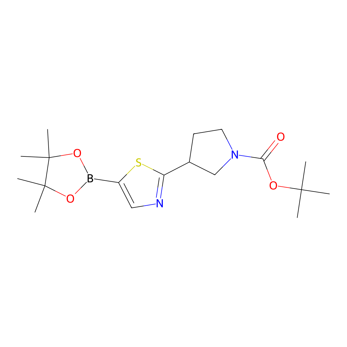 tert-Butyl 3-(5-(4,4,5,5-tetramethyl-1,3,2-dioxaborolan-2-yl)thiazol-2-yl)pyrrolidine-1-carboxylate molecular structure, CAS 2223006-38-8