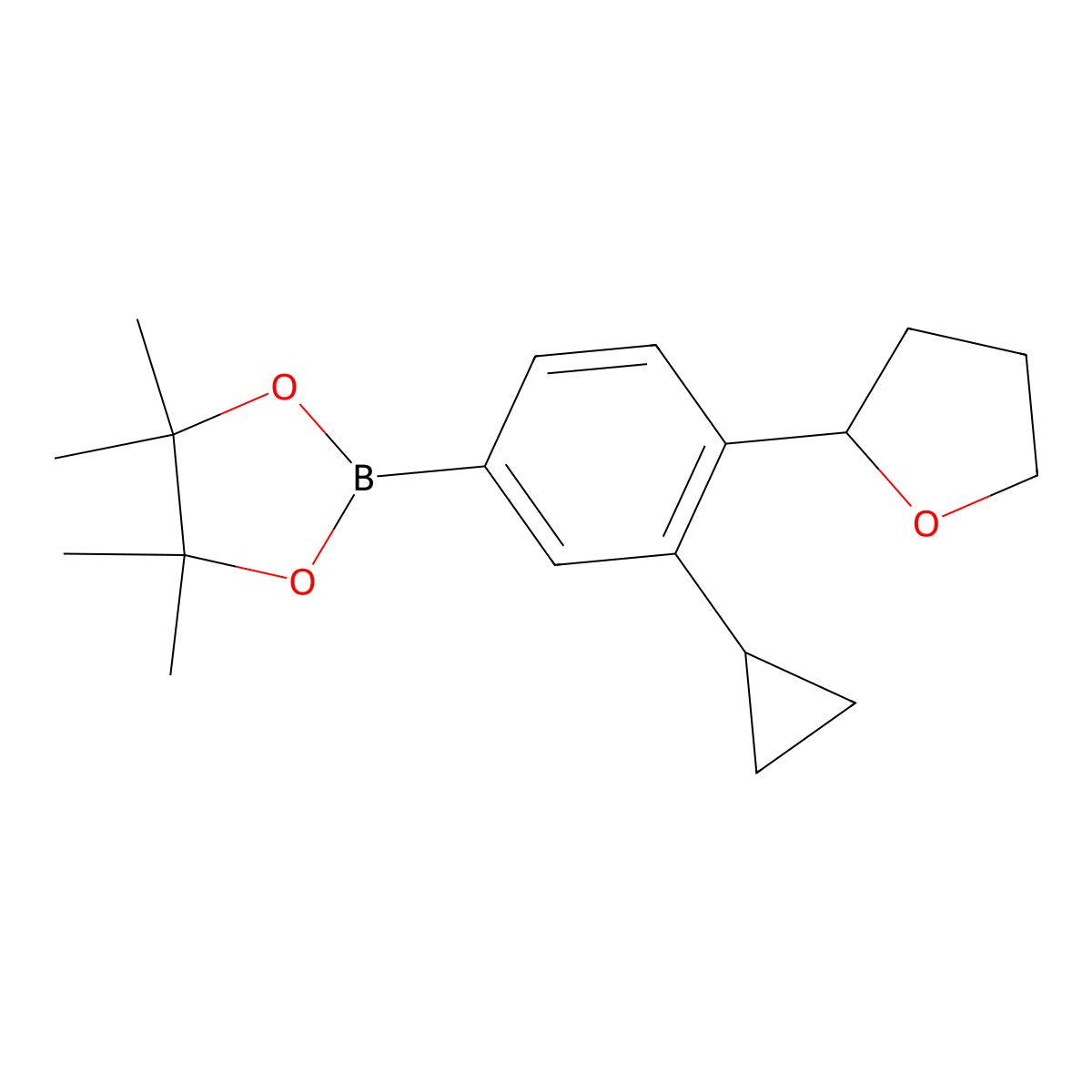 2-(3-Cyclopropyl-4-(tetrahydrofuran-2-yl)phenyl)-4,4,5,5-tetramethyl-1,3,2-dioxaborolane molecular structure, CAS 2223006-40-2
