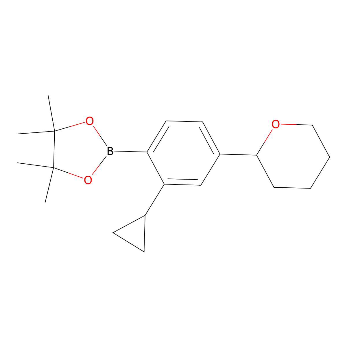 4-(Oxan-2-yl)-2-cyclopropylphenylboronic acid pinacol ester molecular structure, CAS 2223006-41-3