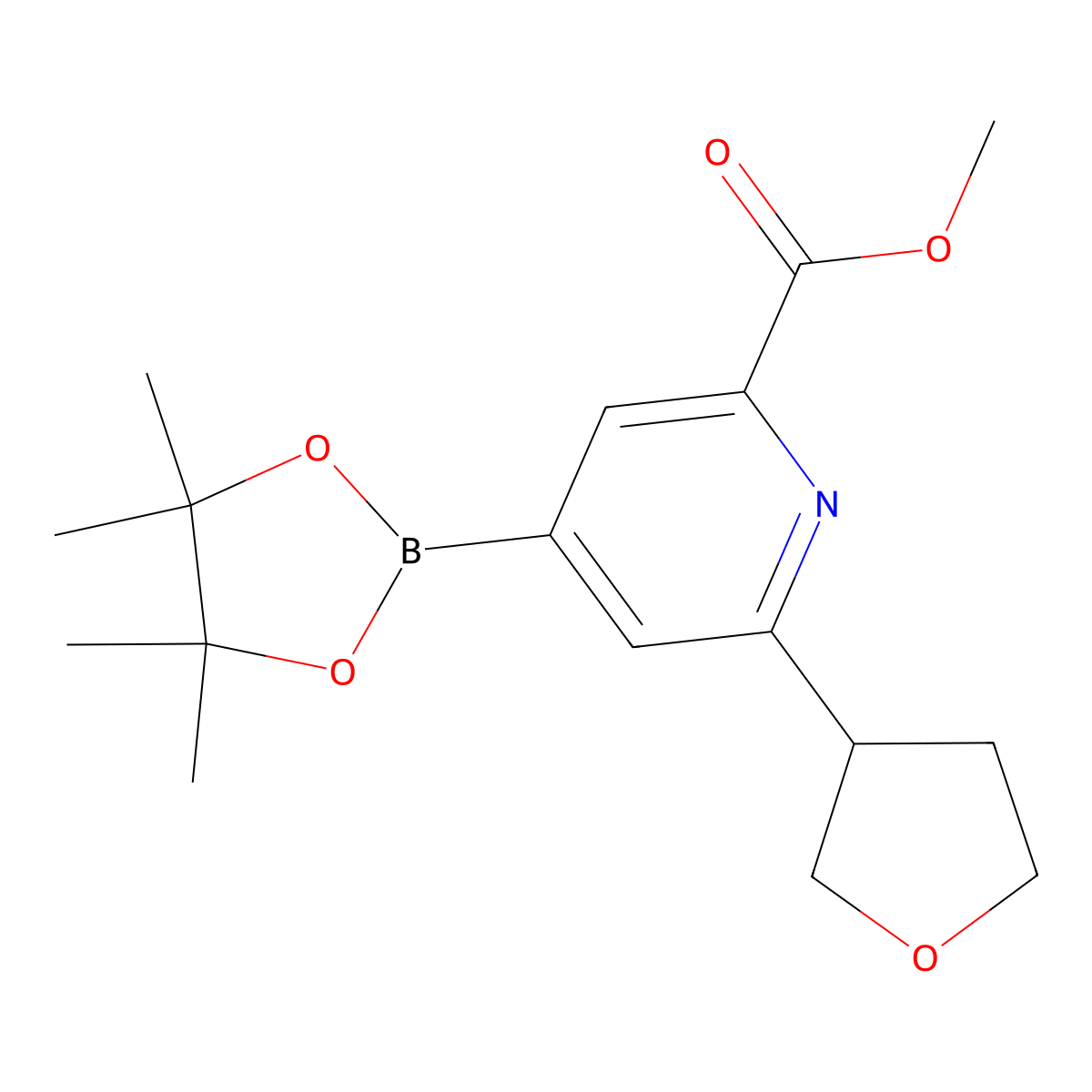 2-Methoxycarbonyl-6-(3-tetrahydrofuranyl)pyridine-4-boronic acid pinacol ester molecular structure, CAS 2223006-42-4