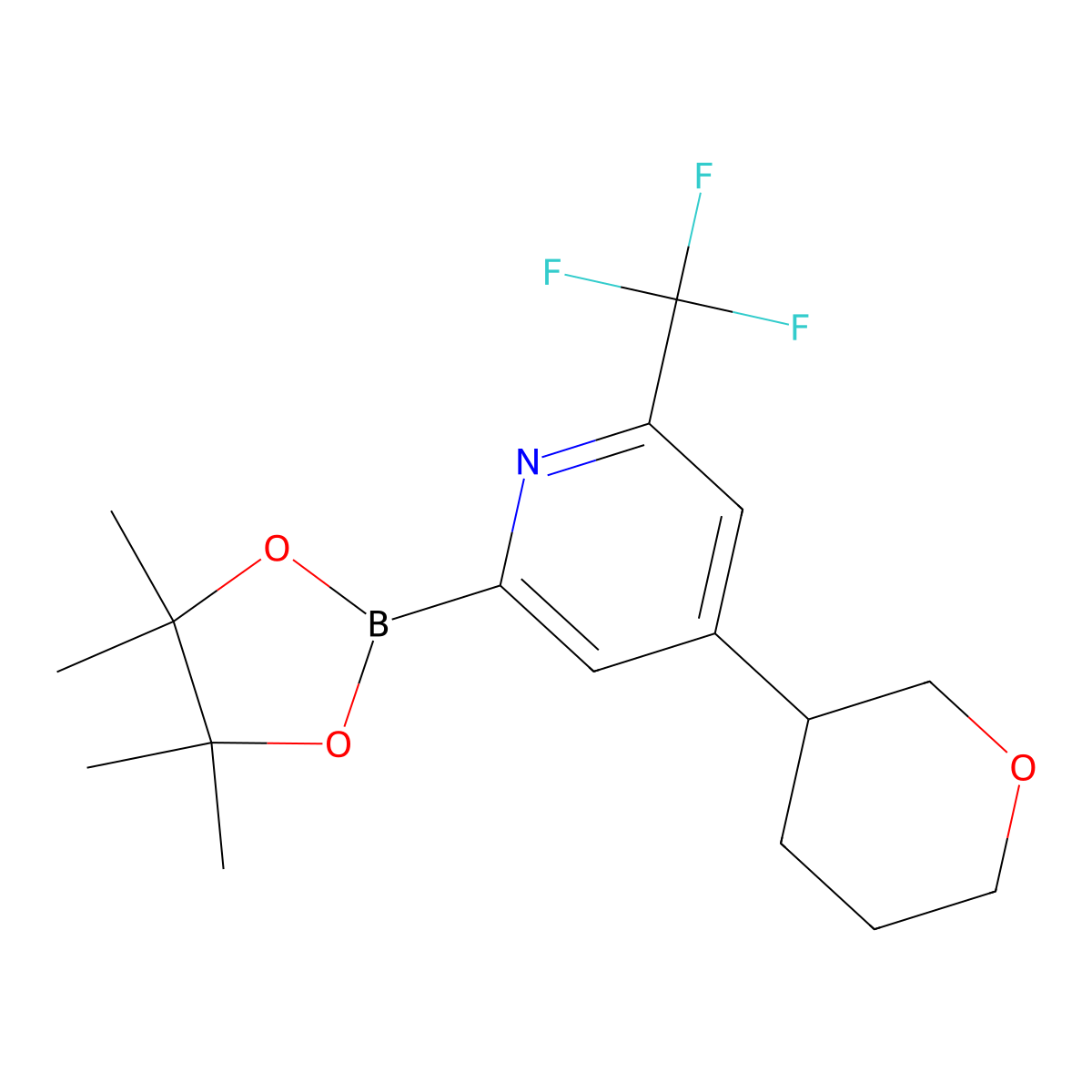 4-(Tetrahydro-2H-pyran-3-yl)-2-(4,4,5,5-tetramethyl-1,3,2-dioxaborolan-2-yl)-6-(trifluoromethyl)pyridine molecular structure, CAS 2223006-45-7