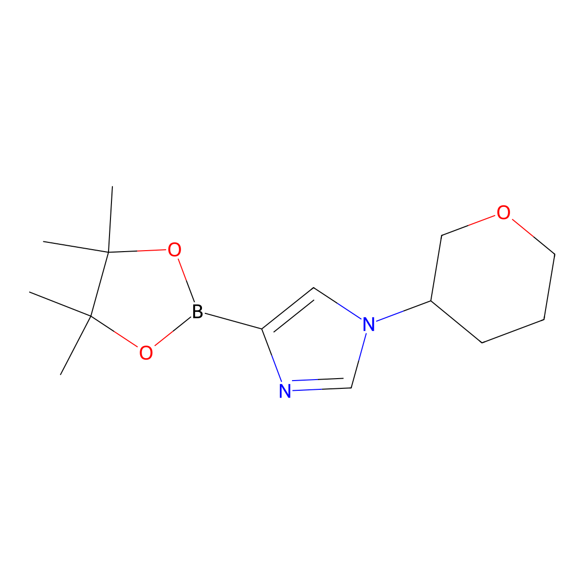 1-(tetrahydro-2H-pyran-3-yl)-4-(4,4,5,5-tetramethyl-1,3,2-dioxaborolan-2-yl)-1H-imidazole molecular structure, CAS 2223006-50-4